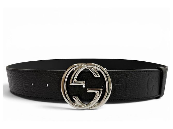 Gucci Leather GG Pattern Interlocking G Buckle Belt - Black - view 3