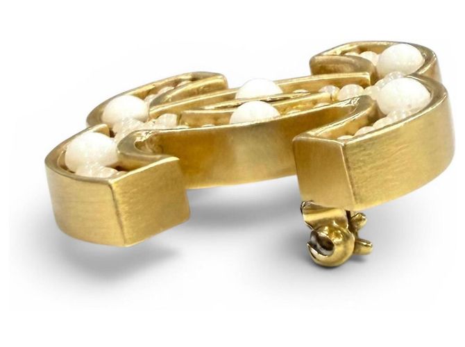 Spilla Chanel Vintage 02A Coco Mark Design Bianco D'oro - vista 3