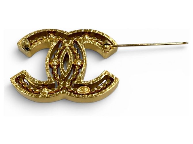 Spilla Chanel Vintage 02A Coco Mark Design Bianco D'oro - vista 4