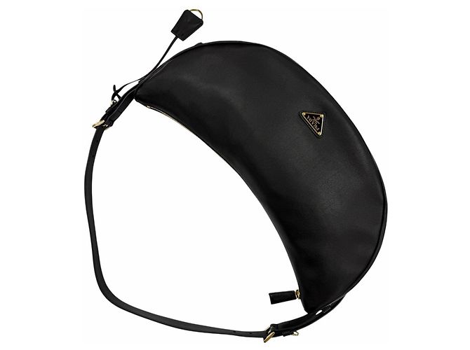 Borsa a tracolla in pelle Prada 1BC255 Demi-Lune con logo Triangle Nero - vista 7