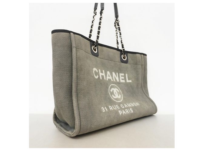 Chanel Deauville Canvas Chain Tote Bag Braun Schwarz - Ansicht 2
