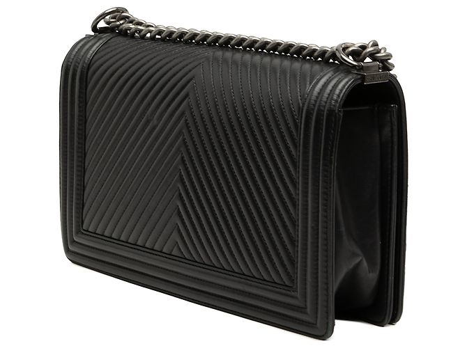 Chanel Black Medium Chevron Lambskin Boy Flap Nero - vista 2