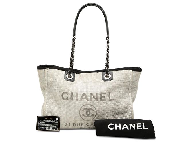 Chanel Deauville Tote aus Canvas Gray Small Braun Grau - Ansicht 8