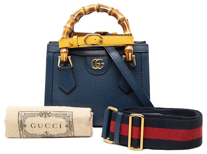 Bolsa Gucci Diana em couro de vitelo Bamboo azul, tamanho pequeno Azul escuro - vista 8
