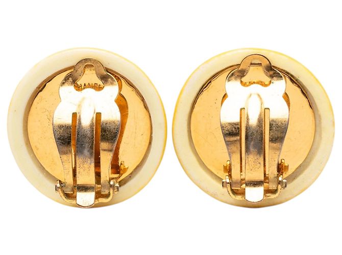 Chanel Yellow CC Resin Round Clip On Earrings - view 2