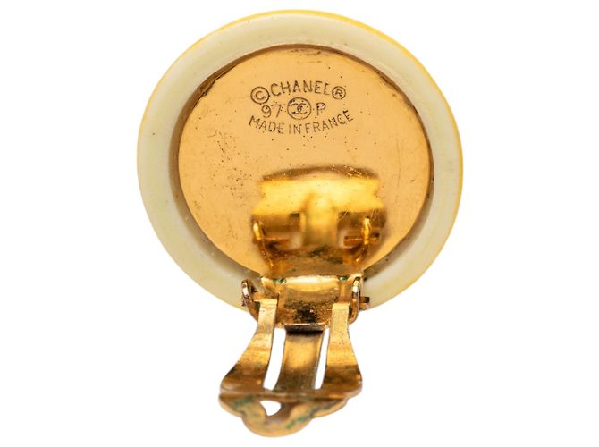 Chanel Yellow CC Resin Round Clip On Earrings - view 3
