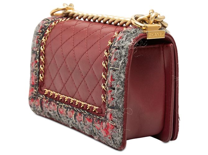 Giacca Chanel Red Small Quilted Lambskin and Braided Tweed Jacket Boy Flap Rosso Bordò - vista 2