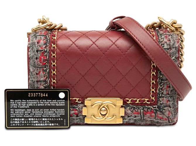Giacca Chanel Red Small Quilted Lambskin and Braided Tweed Jacket Boy Flap Rosso Bordò - vista 8