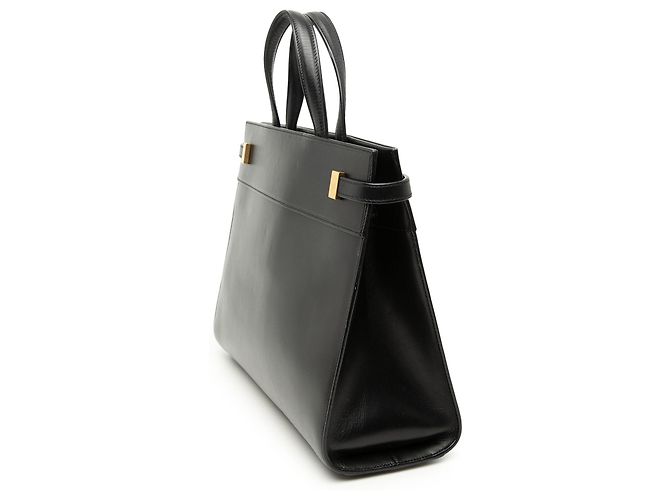 Sac cabas Manhattan en cuir lisse de veau noir de taille medium Saint Laurent - vue 2
