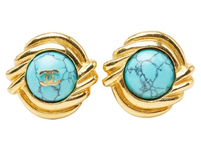 Pendientes de clip Chanel Oro y Turquesa Dorado - vista 2
