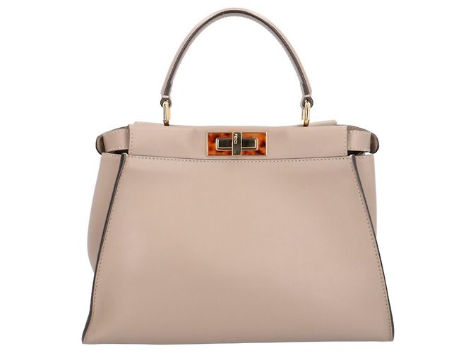 Borsa a Spalla Fendi Medium Peekaboo Beige Grigio - vista 3