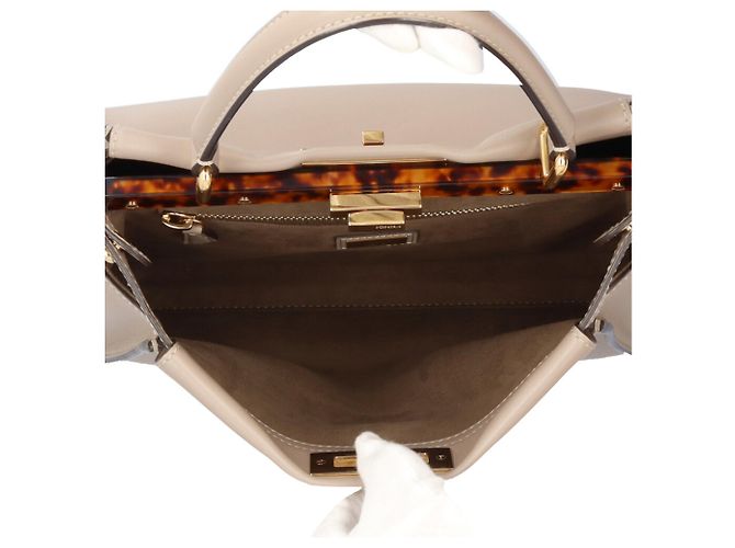 Borsa a Spalla Fendi Medium Peekaboo Beige Grigio - vista 6