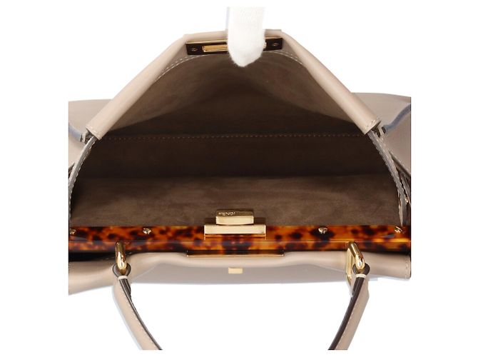 Borsa a Spalla Fendi Medium Peekaboo Beige Grigio - vista 7