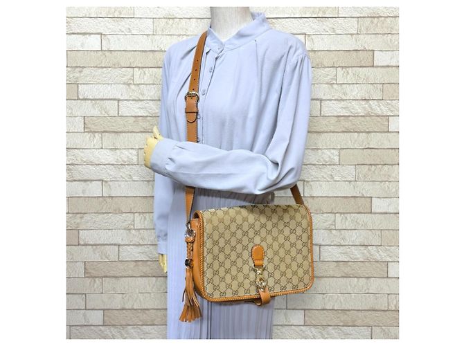 Borsa a tracolla Gucci Marrakech in tela GG Marrone Beige - vista 2