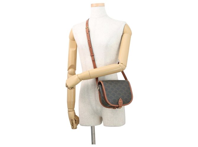 Céline Borsa a tracolla Celine Triomphe Folco Medium in pelle Marrone - vista 4