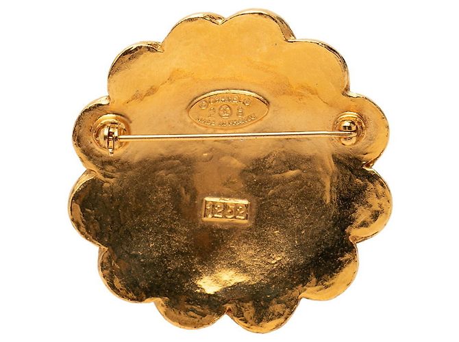 Spilla Vintage Chanel Coco Mark Logo Motivo Floreale D'oro - vista 2