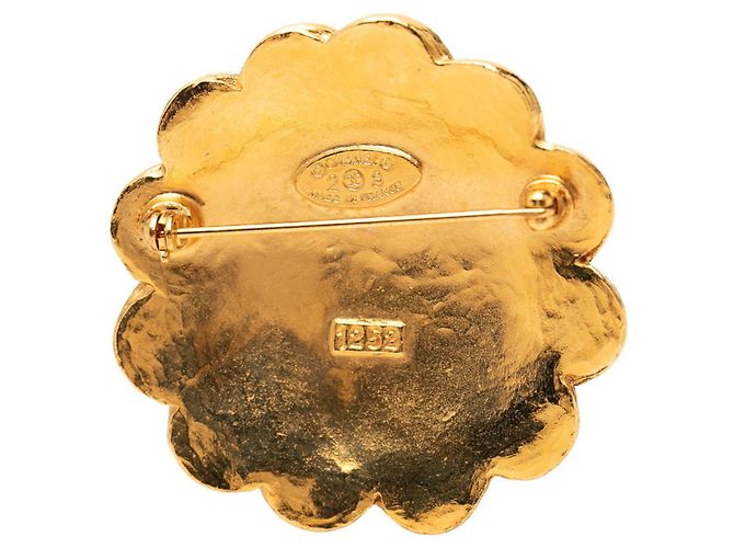 Spilla Vintage Chanel Coco Mark Logo Motivo Floreale D'oro - vista 3