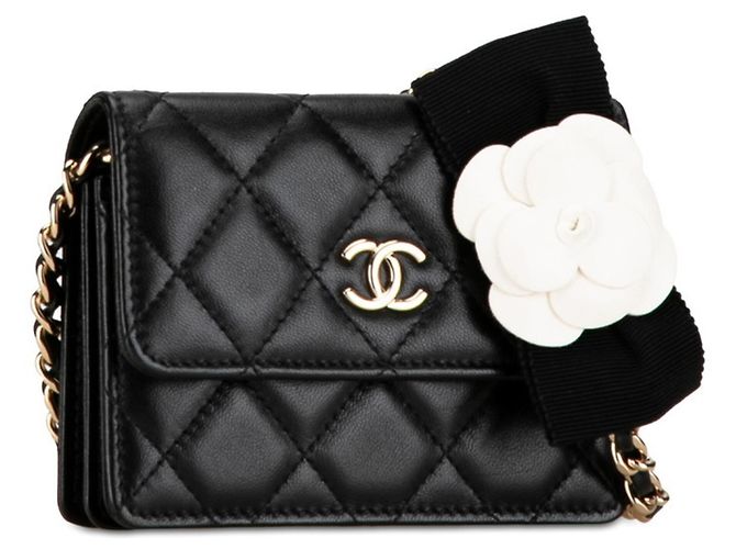 Mini borsa a tracolla Chanel Matelassé Coco Mark Camellia Nero - vista 2