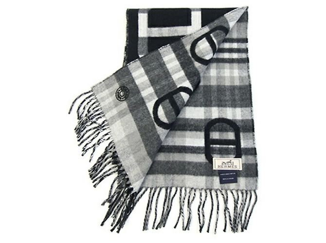 Hermès Stola in cashmere Hermes in nero e grigio Marrone - vista 3