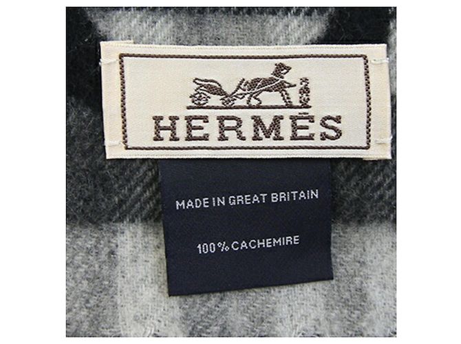 Hermès Stola in cashmere Hermes in nero e grigio Marrone - vista 5