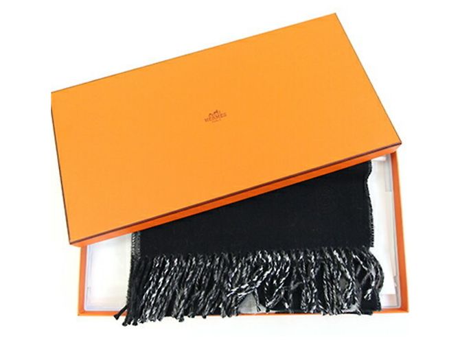 Hermès Stola in cashmere Hermes in nero e grigio Marrone - vista 7