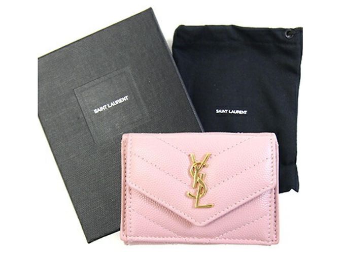 Saint Laurent Tri-fold Wallet aus rosa Leder Schwarz Pink - Ansicht 10