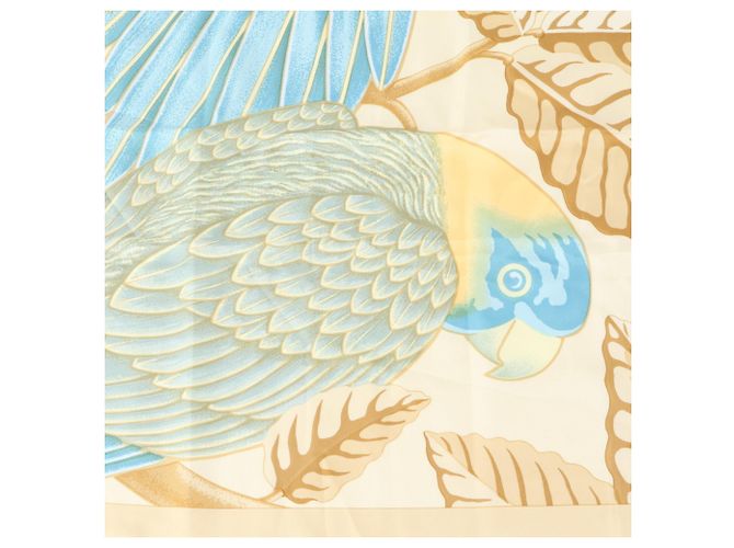 Silk In Hermès Hermes Carre 90 Les Perroquets Parrot Sciarpa di Seta Beige - vista 7