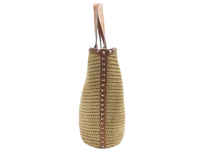 BORSA TOTE VALENTINO ROCKSTUD IN RAFIA E PELLE Beige - vista 3