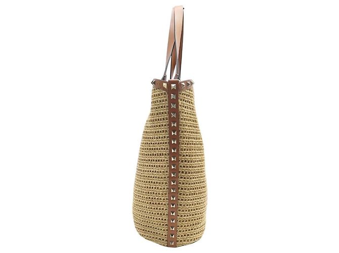 BORSA TOTE VALENTINO ROCKSTUD IN RAFIA E PELLE Beige - vista 4