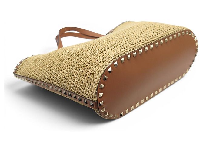 BORSA TOTE VALENTINO ROCKSTUD IN RAFIA E PELLE Beige - vista 5