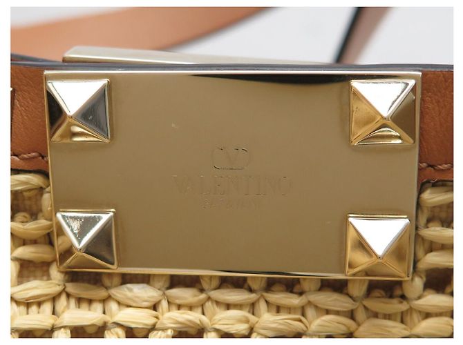 BORSA TOTE VALENTINO ROCKSTUD IN RAFIA E PELLE Beige - vista 8