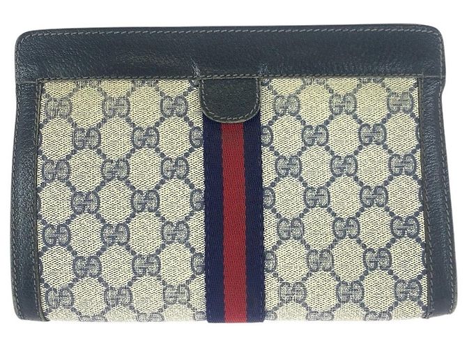 Clutch Gucci Vintage GG Supreme in tela e pelle Blu - vista 2