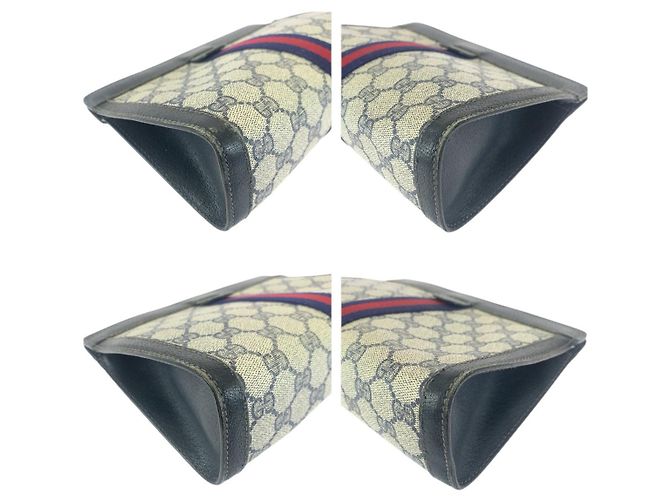 Clutch Gucci Vintage GG Supreme in tela e pelle Blu - vista 3