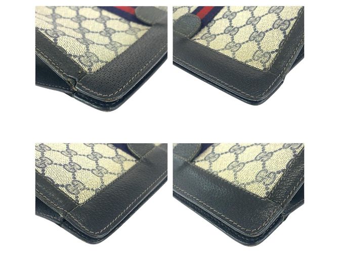 Clutch Gucci Vintage GG Supreme in tela e pelle Blu - vista 4