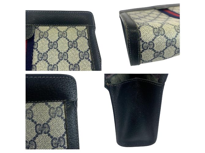 Clutch Gucci Vintage GG Supreme in tela e pelle Blu - vista 6