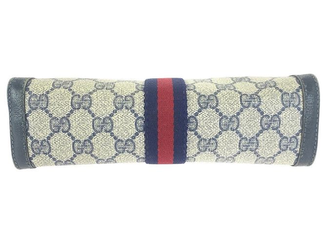 Clutch Gucci Vintage GG Supreme in tela e pelle Blu - vista 9