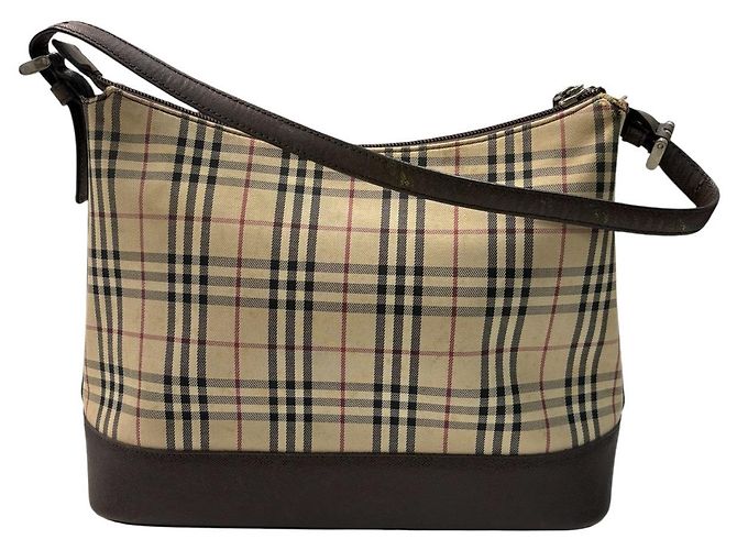 Burberry Nova Check Canvas Leder Schultertasche Braun Beige - Ansicht 2
