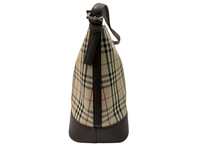 Burberry Nova Check Canvas Leder Schultertasche Braun Beige - Ansicht 3