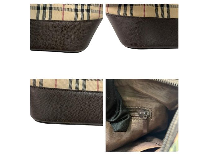 Burberry Nova Check Canvas Leder Schultertasche Braun Beige - Ansicht 5