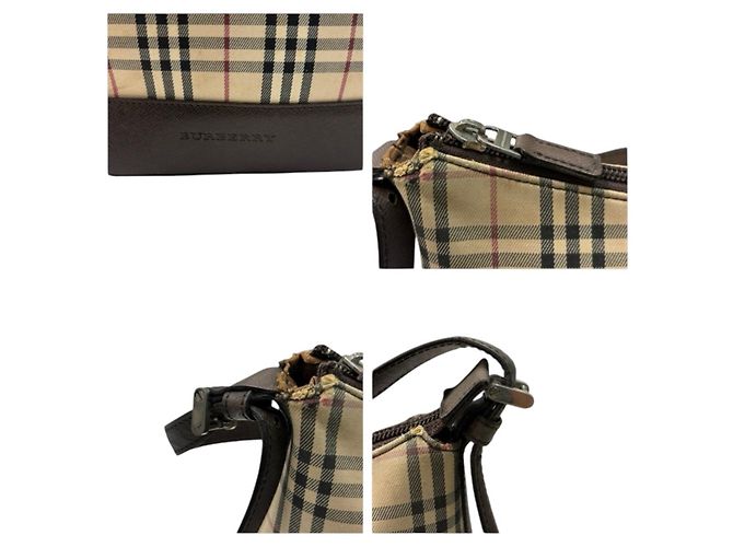 Burberry Nova Check Canvas Leder Schultertasche Braun Beige - Ansicht 9