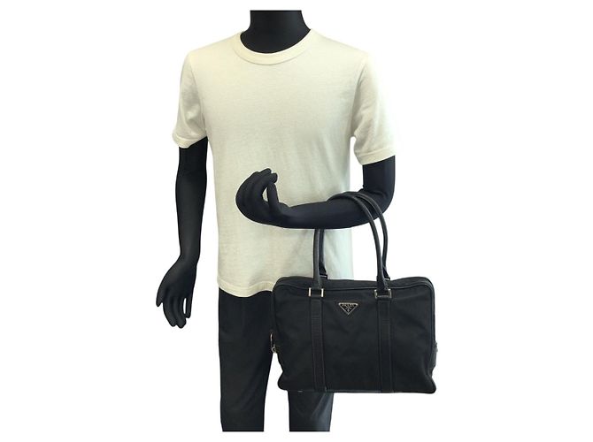 Tote Prada Nylon Leather Tessuto Saffiano Logo Nero - vista 7