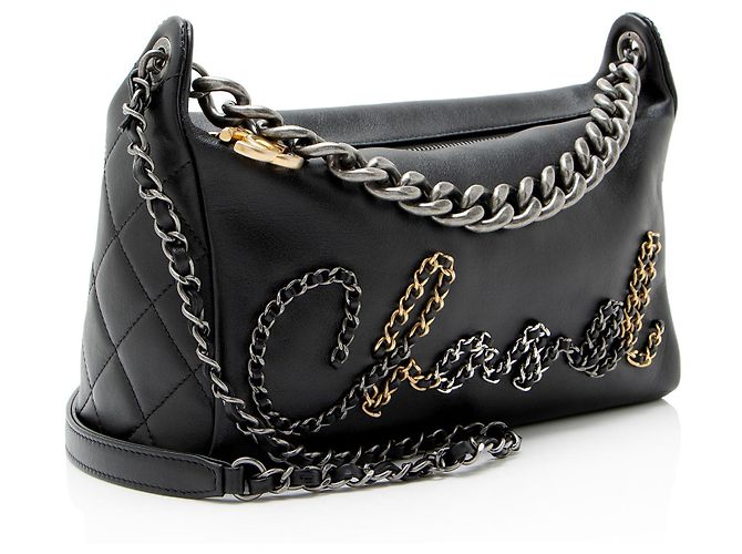 Gabrielle Borsa Hobo Chanel in agnello Written In Chain Nero - vista 2