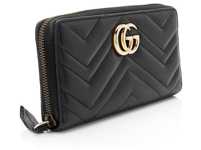 Portafoglio con zip Gucci Matelasse Leather GG Marmont Nero - vista 2