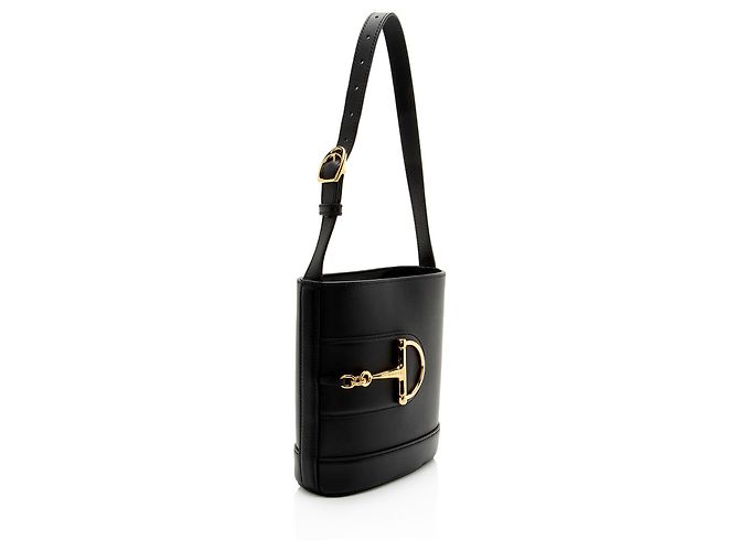 Borsa a secchiello Gucci 73 Small Horsebit in pelle di vitello Nero - vista 2