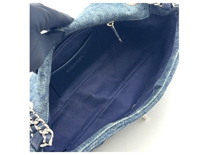 2.55 Borsa a Spalla Chanel Denim Camellia Chain Blu - vista 3
