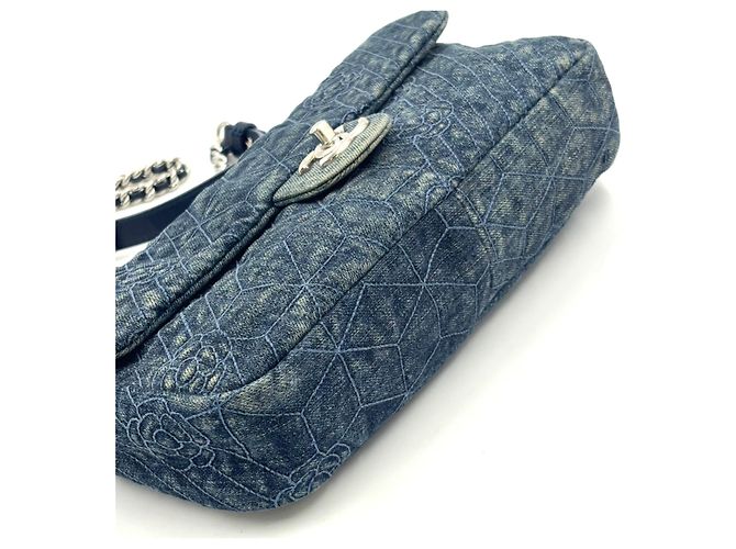 2.55 Borsa a Spalla Chanel Denim Camellia Chain Blu - vista 6