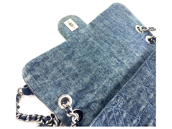 2.55 Borsa a Spalla Chanel Denim Camellia Chain Blu - vista 8