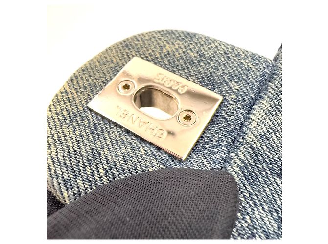 2.55 Borsa a Spalla Chanel Denim Camellia Chain Blu - vista 9