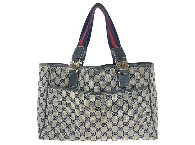 Gucci GG Canvas Leder Tote Bag Blau - Ansicht 2