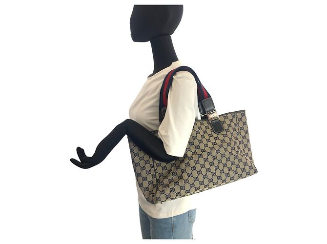Gucci GG Canvas Leder Tote Bag Blau - Ansicht 7